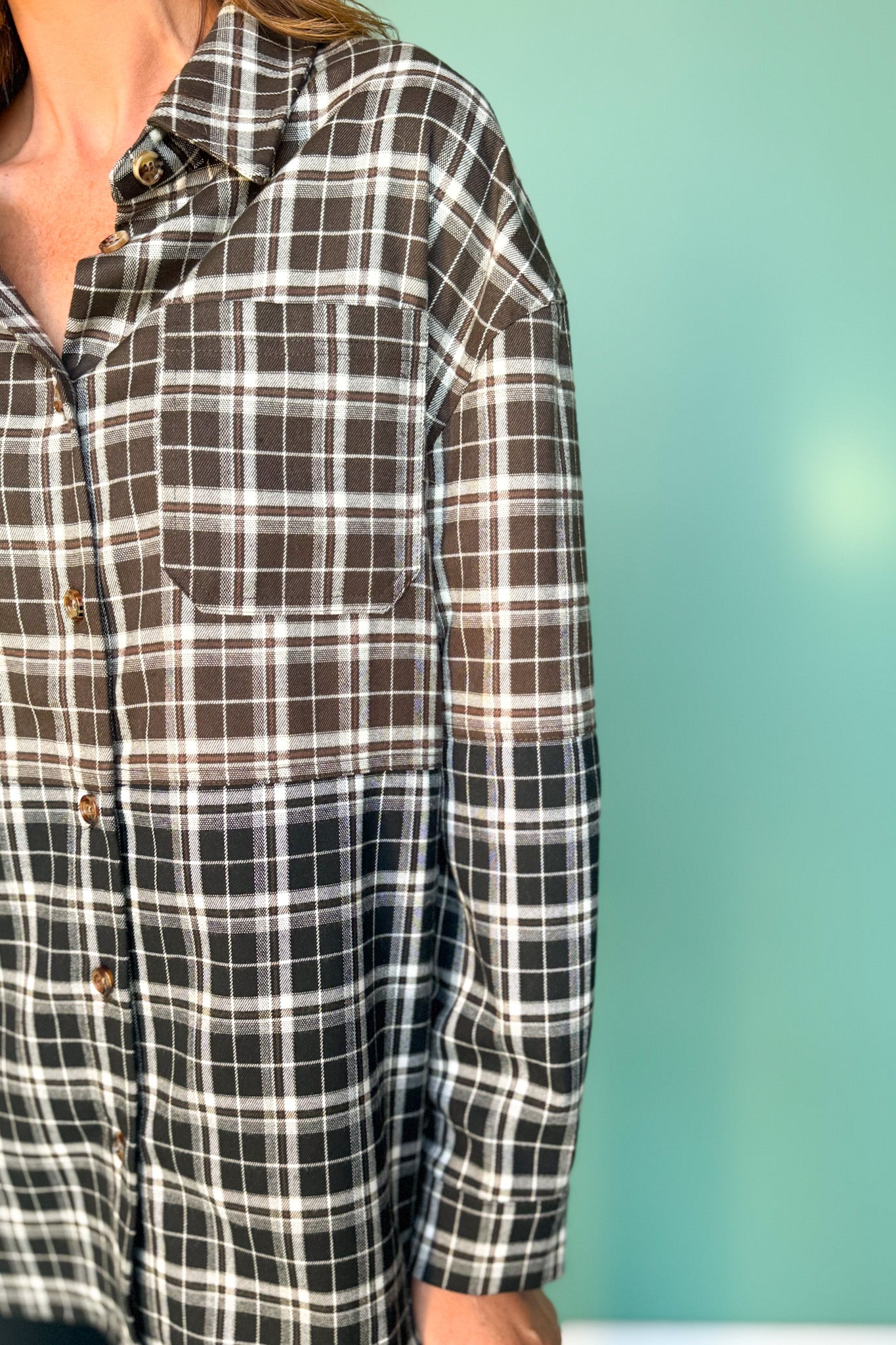 SSYS Laken Mixed Flannel Top In Black