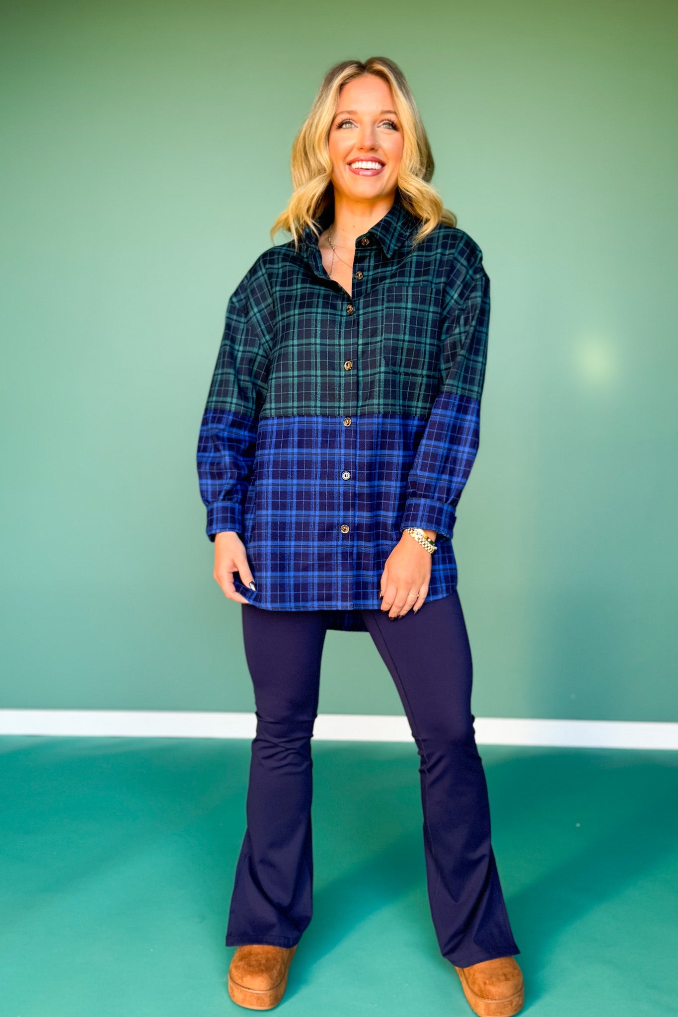 SSYS Laken Mixed Flannel Top In Royal