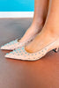 Beige Slingback Kitten Heels with Crystal Studs