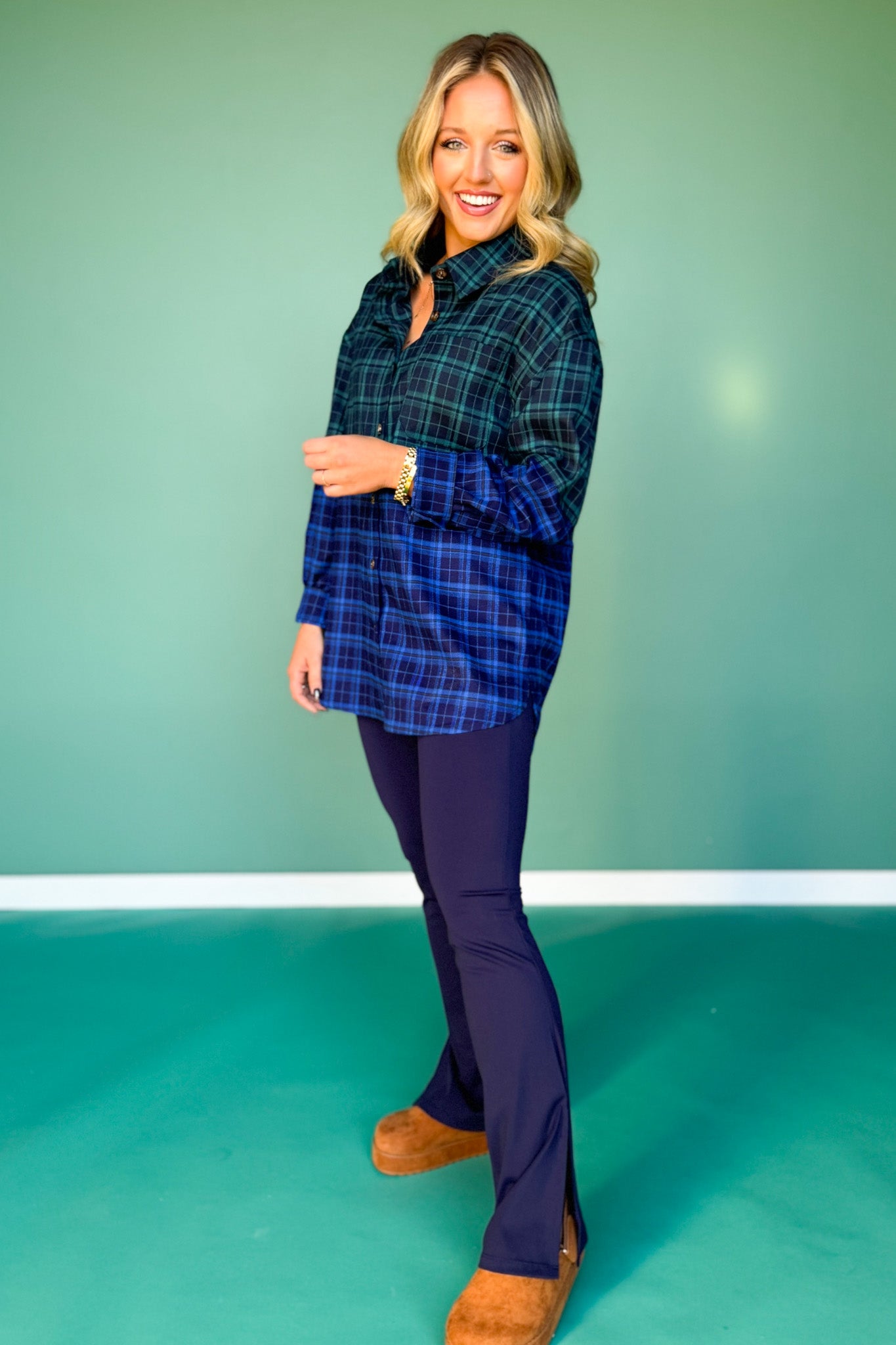 SSYS Laken Mixed Flannel Top In Royal