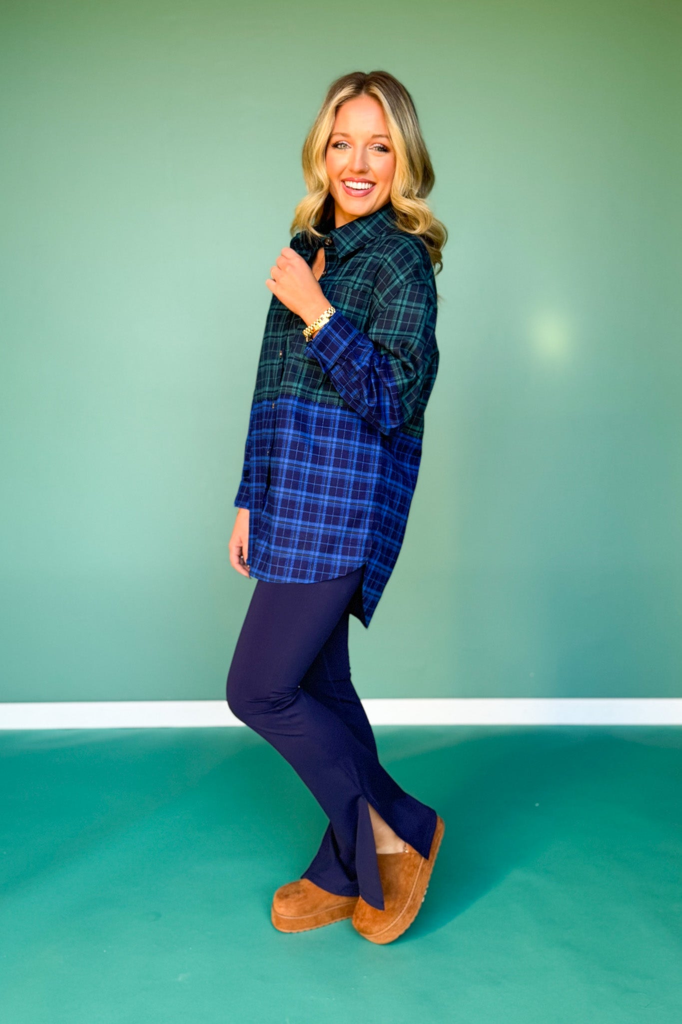 SSYS Navy Flare Leggings With Open Side Slit