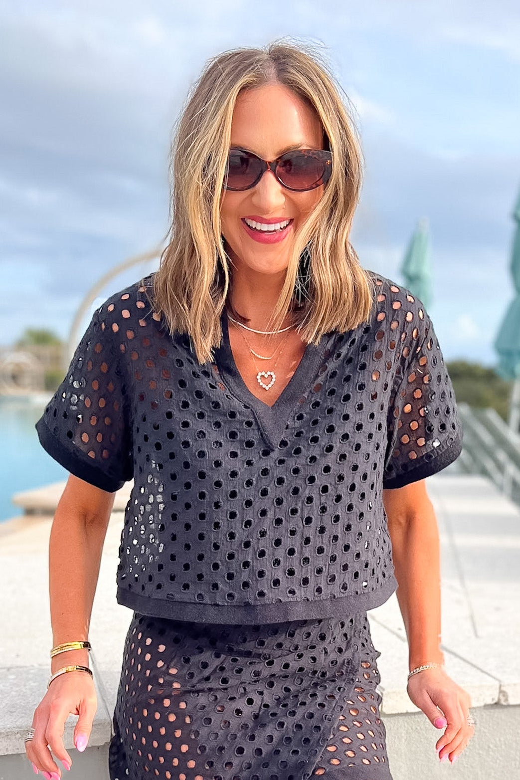 SSYS Nola Short Sleeve Swim Cover Top In Black
