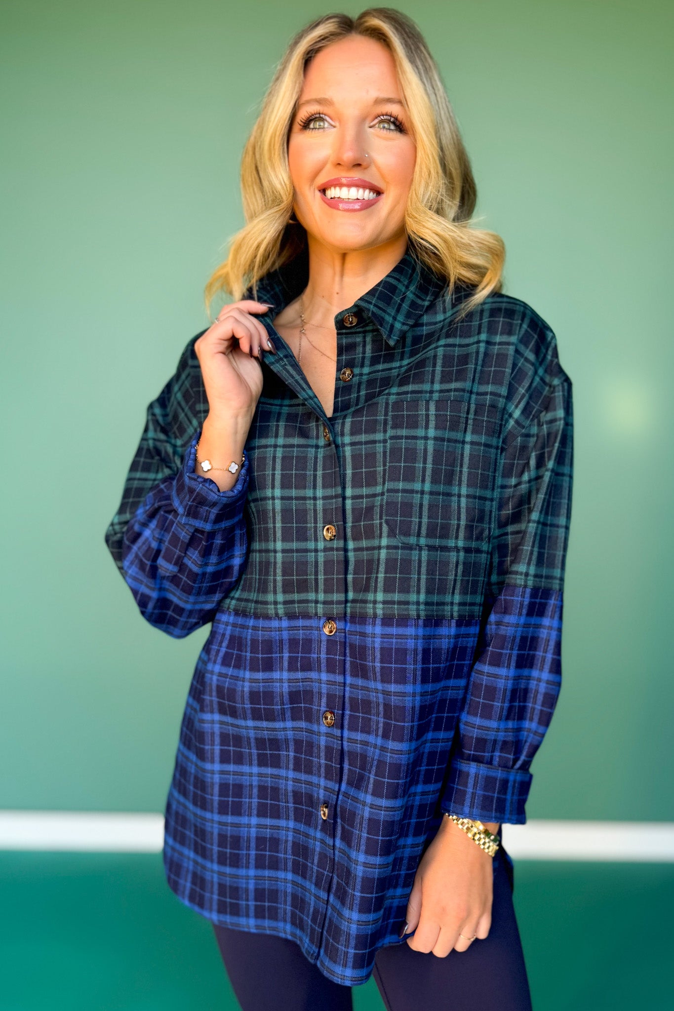 SSYS Laken Mixed Flannel Top In Royal