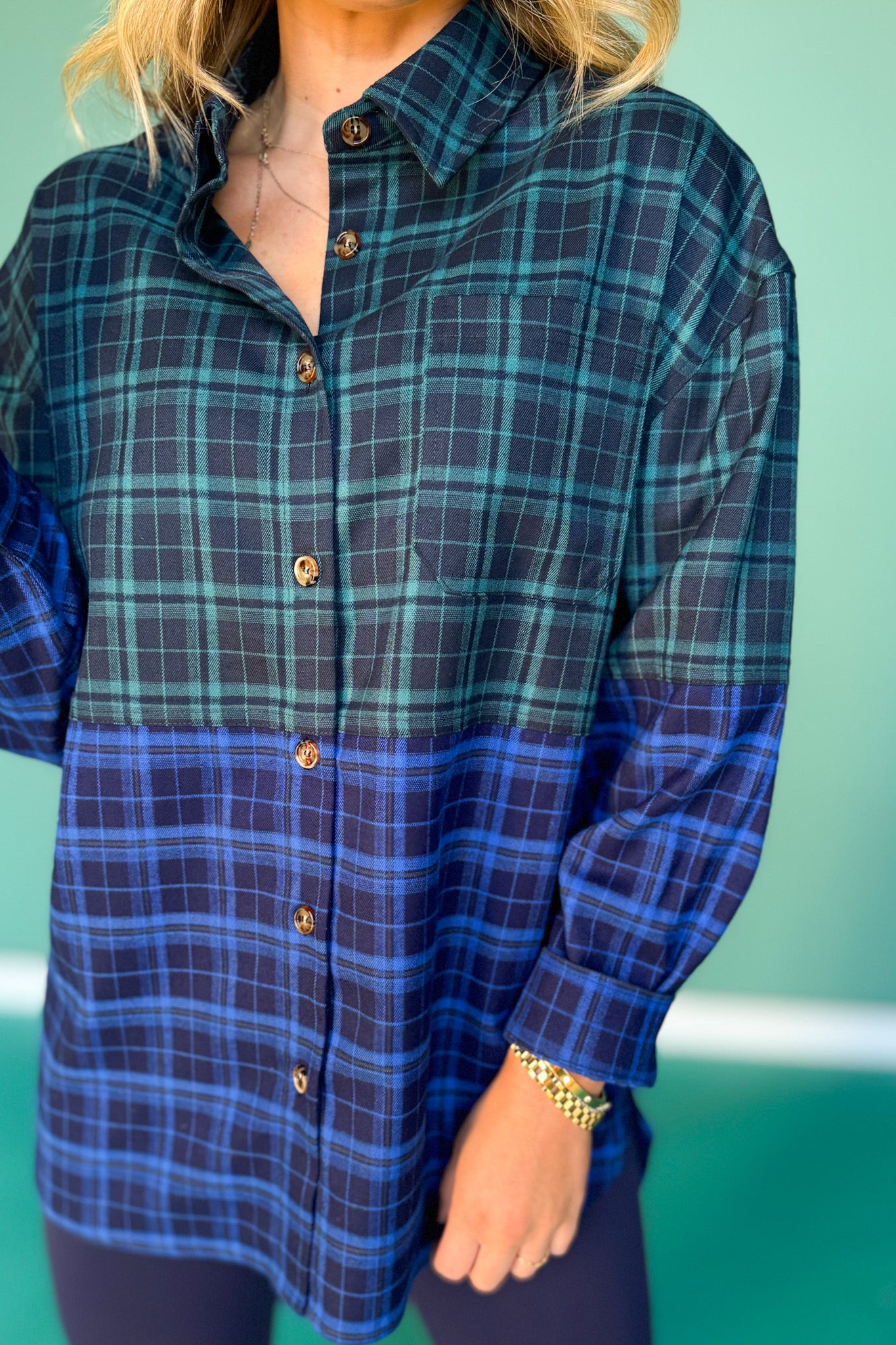 SSYS Laken Mixed Flannel Top In Royal