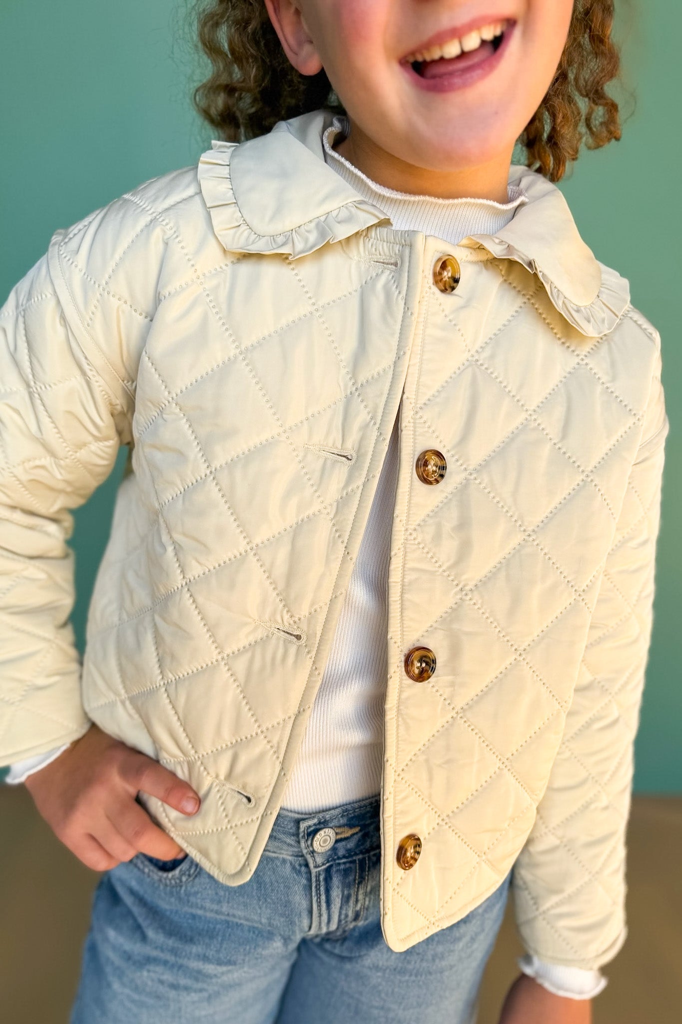 SSYS Kids Charlotte Quilted Jacket In Ivory
