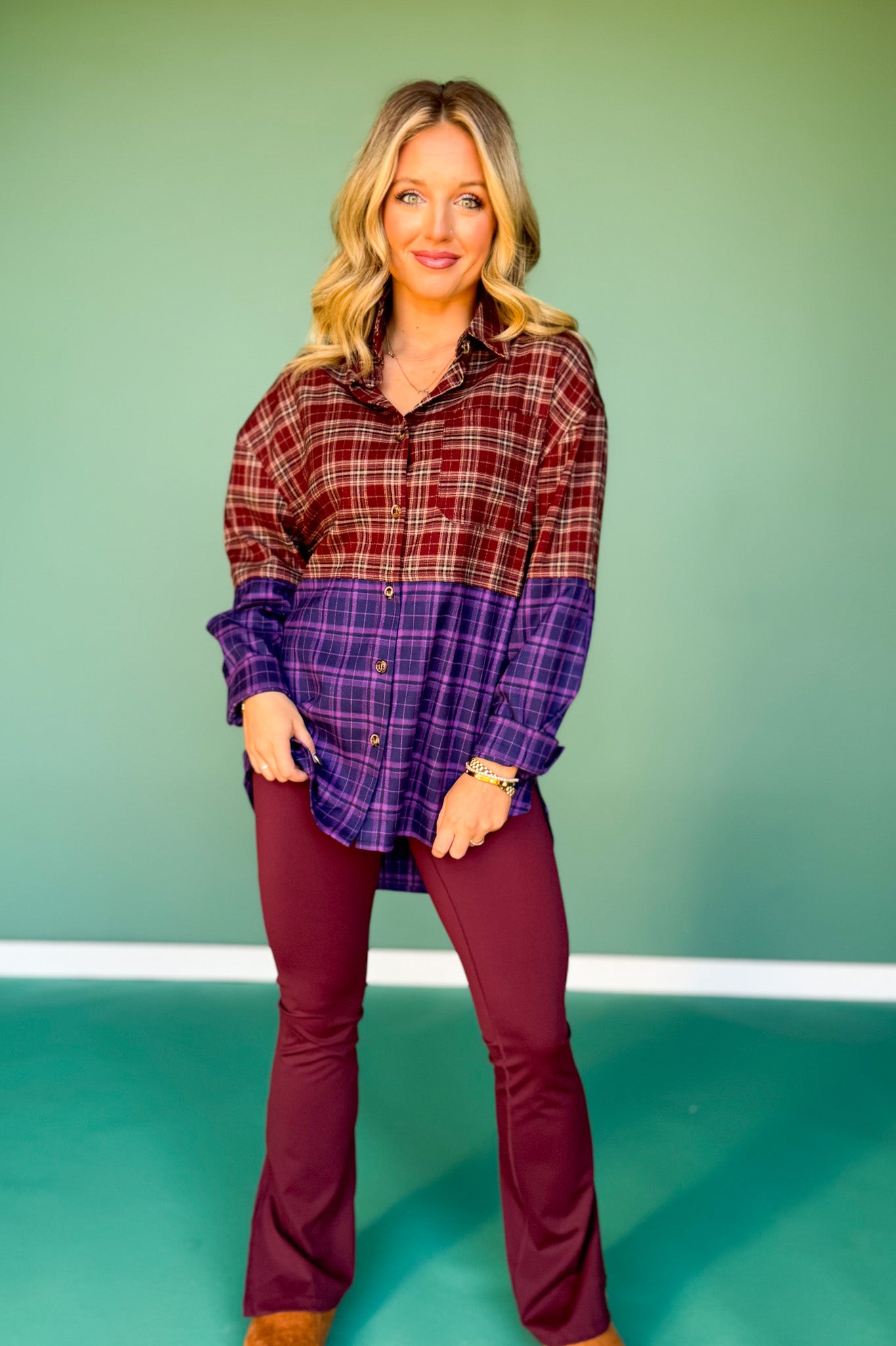 SSYS Laken Mixed Flannel Top In Purple