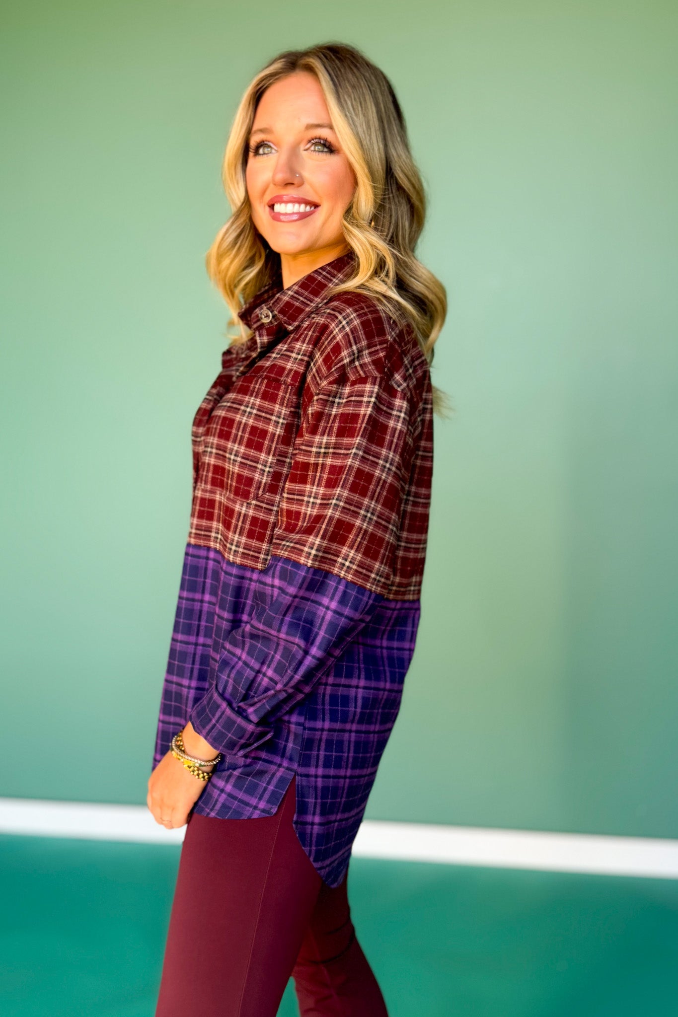 SSYS Laken Mixed Flannel Top In Purple