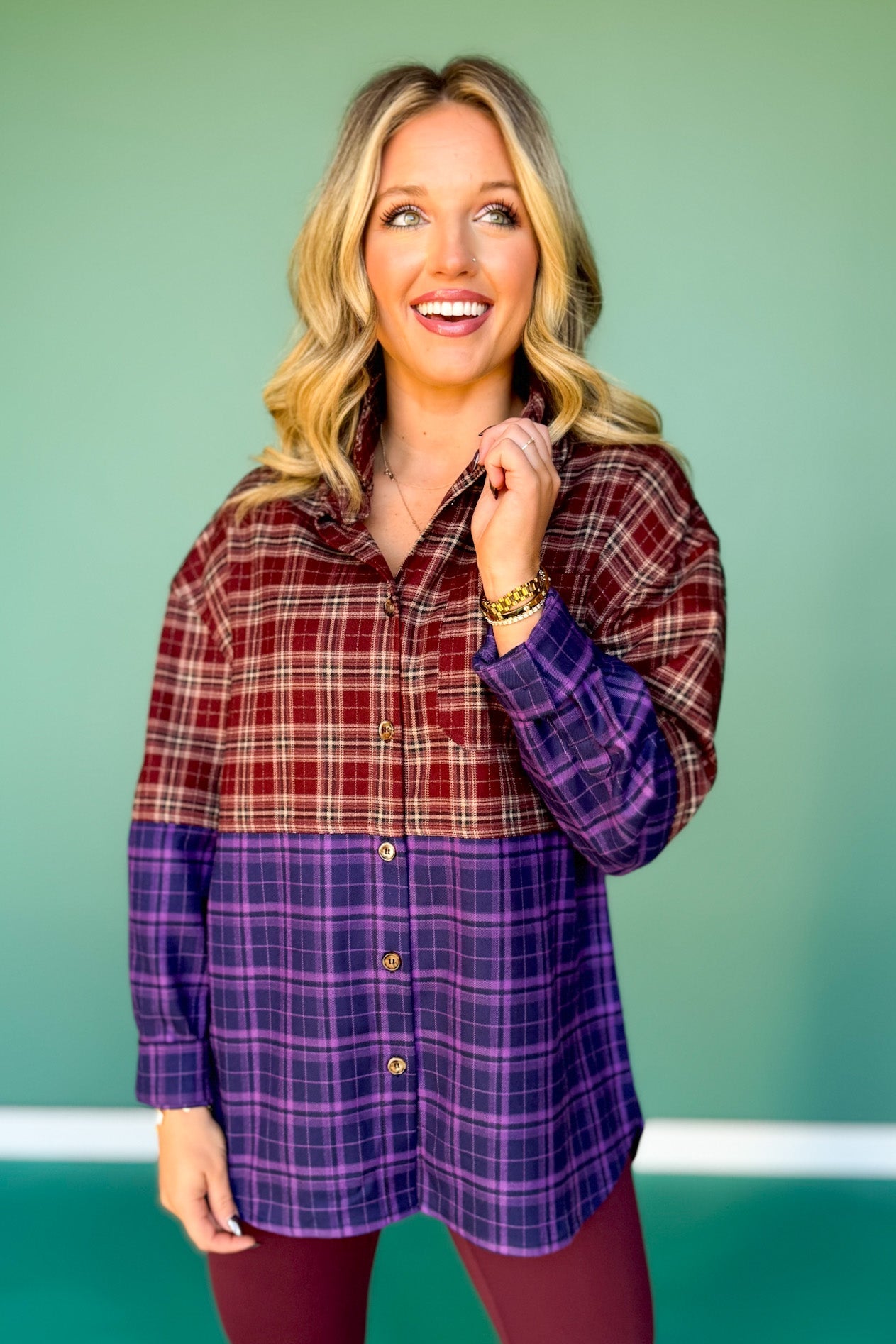 SSYS Laken Mixed Flannel Top In Purple