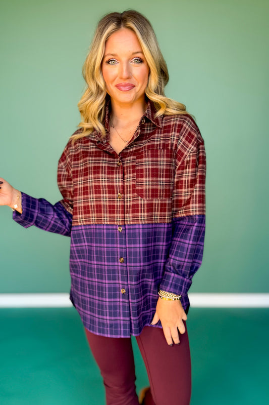 SSYS Laken Mixed Flannel Top In Purple