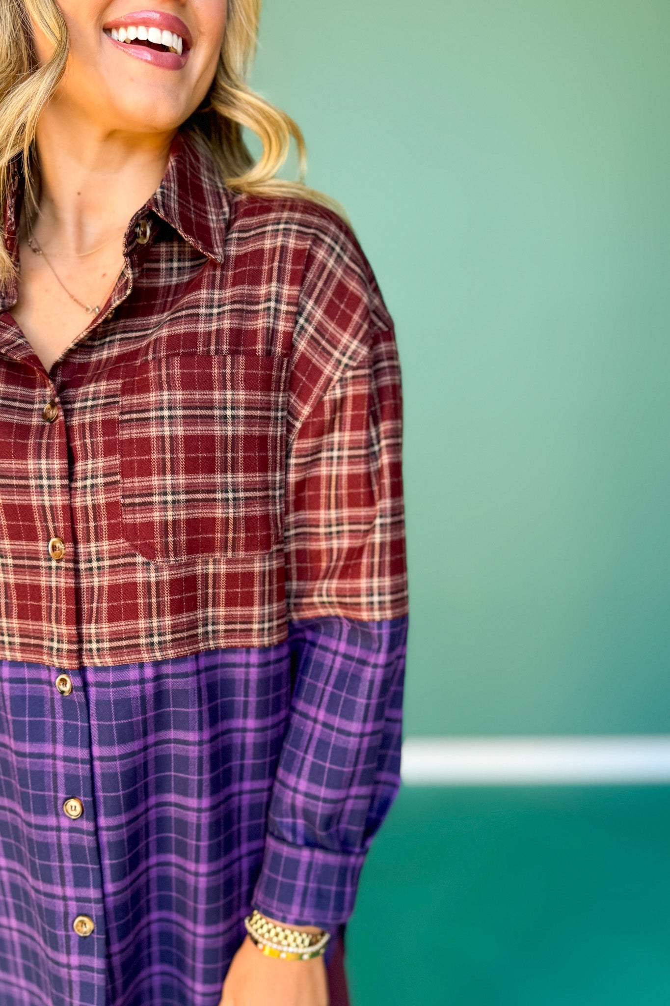 SSYS Laken Mixed Flannel Top In Purple