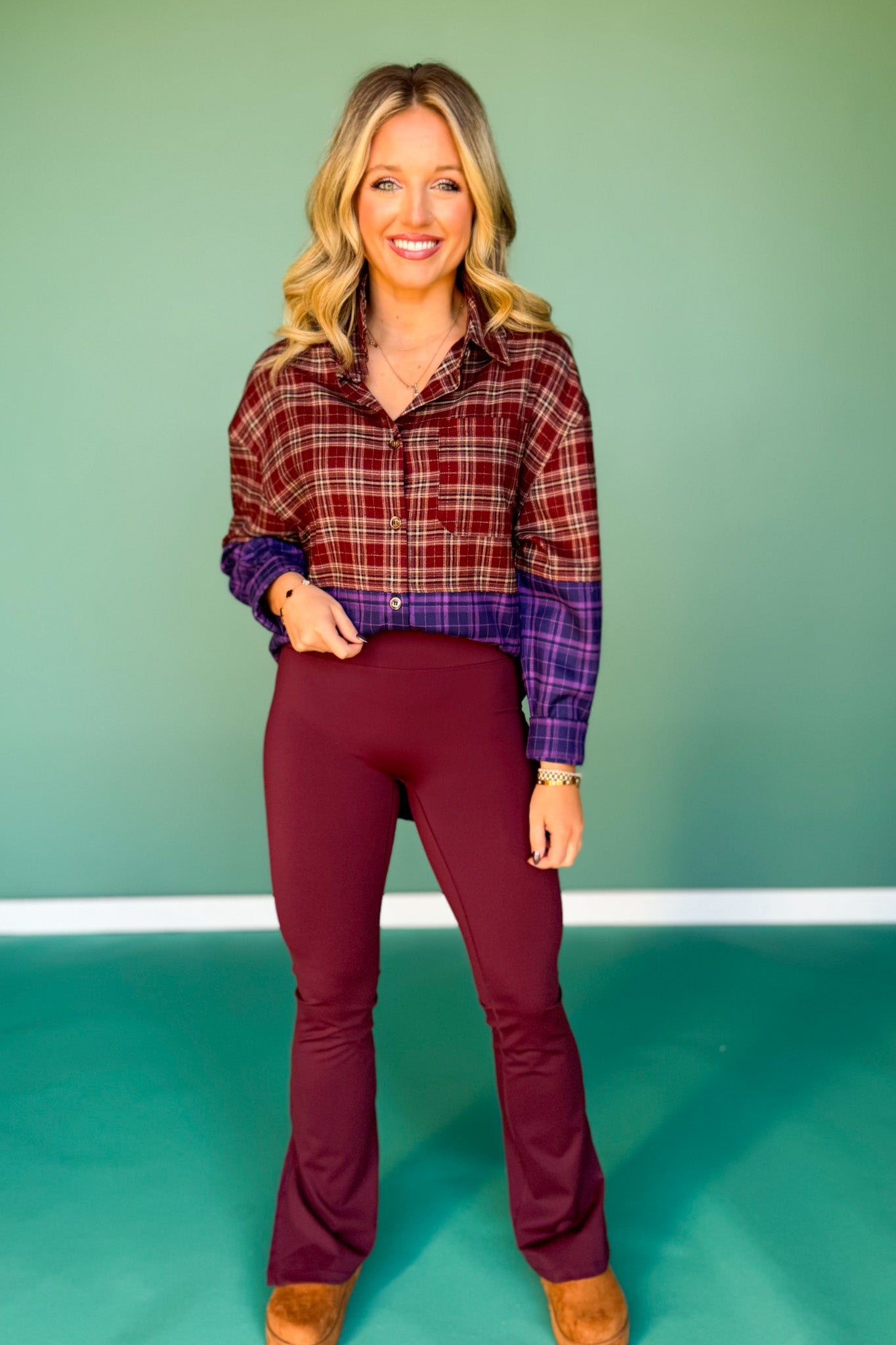 SSYS Maroon Flare Leggings With Open Side Slit