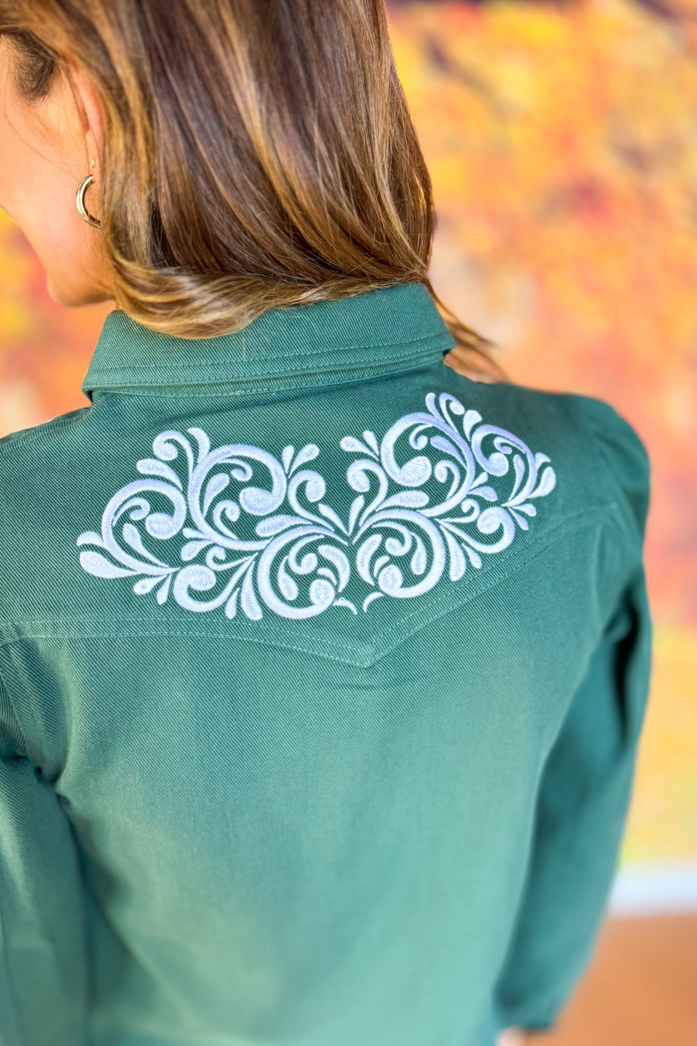 SSYS Edith Long Sleeve Denim Embroidered Top In Olive