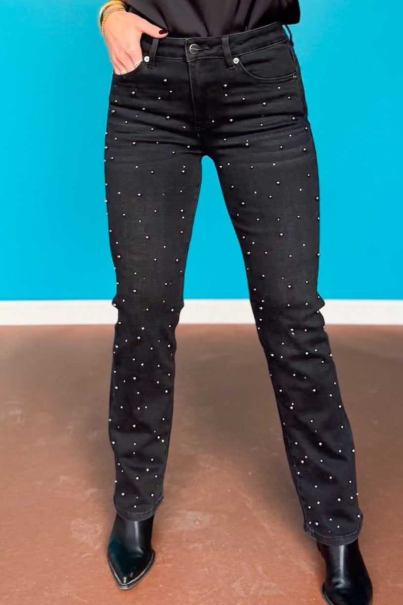 Mica Black High Rise Straight Leg Stud Embellished Jeans *FINAL SALE*