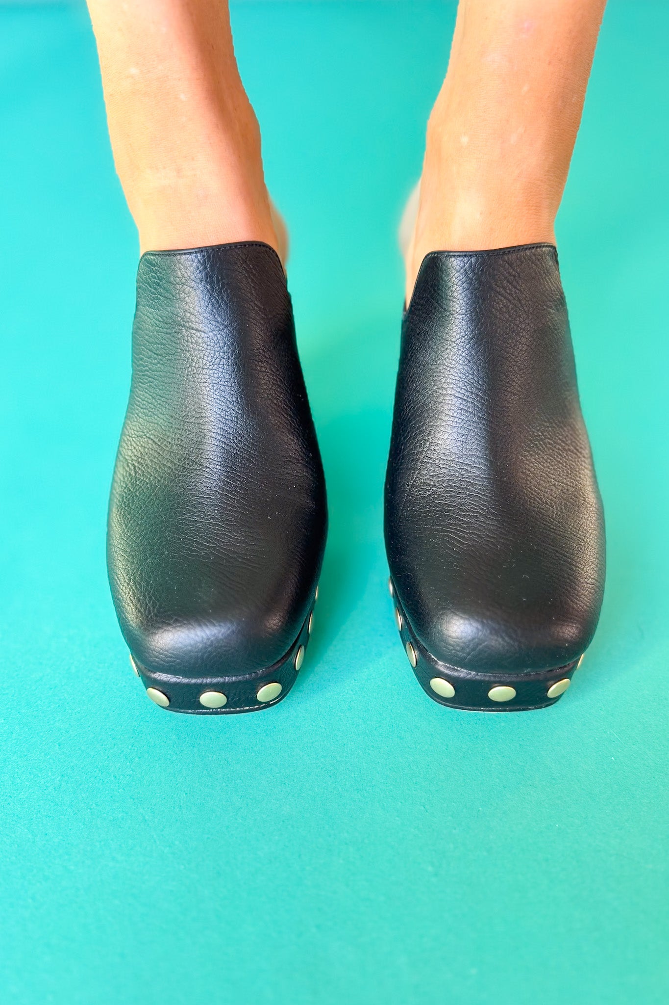 Black Leather Platform Mules