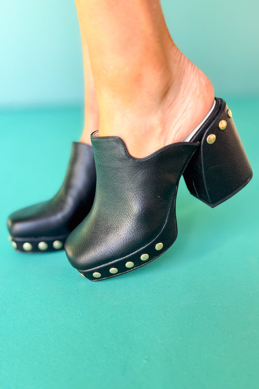 Black Leather Platform Mules