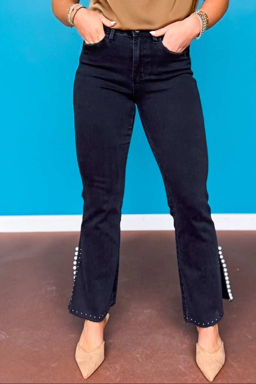 Vervet Black High Rise Pearl Embellished Bootcut Jeans *FINAL SALE*