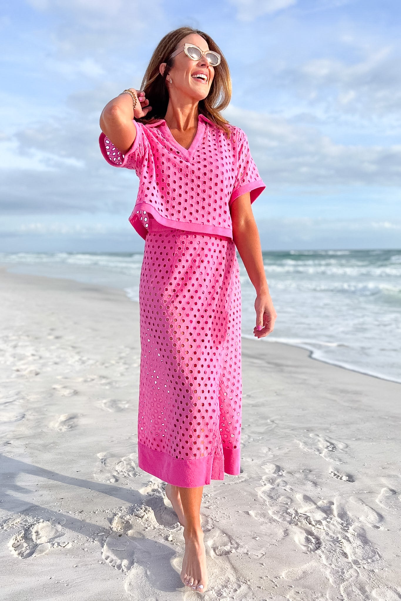 SSYS Nola Short Sleeve Swim Cover Top In Pink