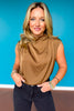 SSYS Adele Satin Cowl Neck Sleeveless Top In Brown