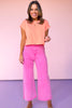 Hot Pink Acid Washed High Waisted Frayed Hem Jeans, colored denim, stretch denim, new arrivals, summer ready, easy to wear, comfy denim, ssys by mallory fitzsimmons