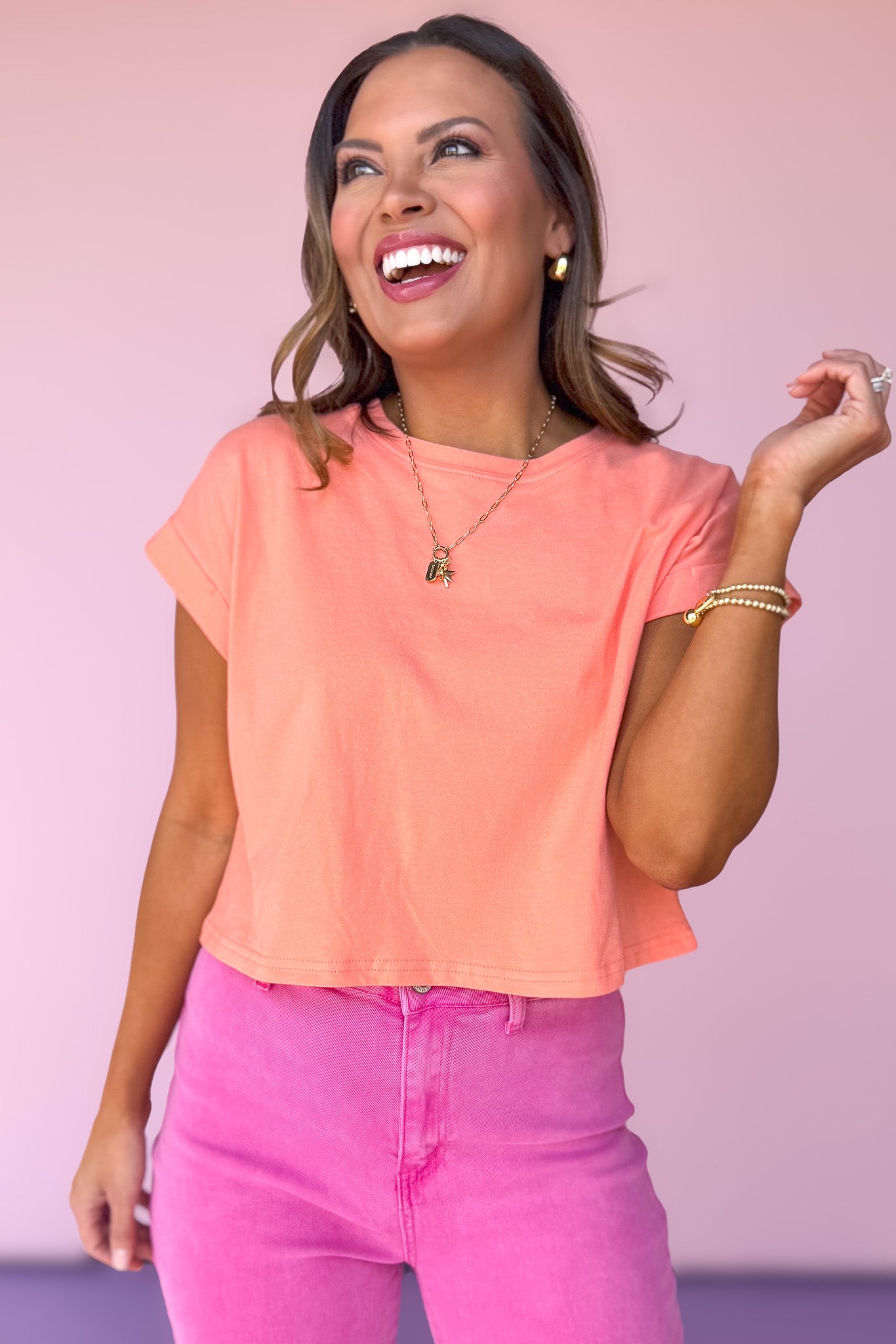 Coral Folded Short Sleeve Top, easy to wear, new basic, summer ready, transition top, elevated basic, pop of color, mom style, ssys by mallory fitzsimmons