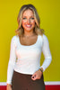 SSYS Long Sleeve U Neck Fleece Lined Bra Top In Ivory *FINAL SALE*