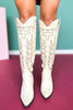 Off White Knee High Embroidered Boots