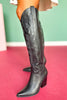 Black Knee High Embroidered Boots