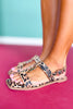 Beige Animal Print Double Band Heel Buckle Sandals