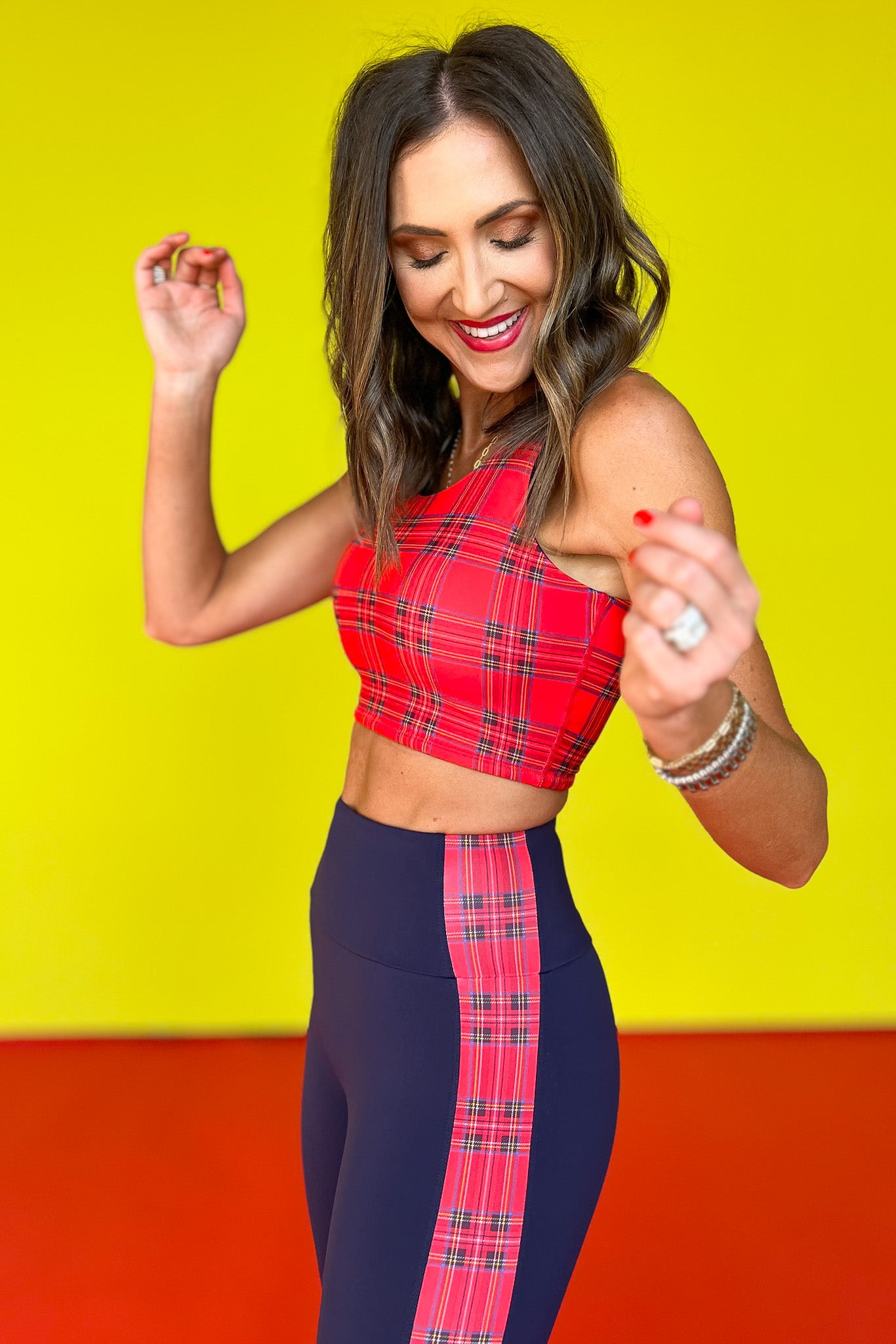 SSYS Red Tartan Plaid Sports Bra