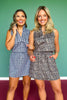 SSYS Peyton Sleeveless Scuba Frill Neck Top In Navy Cane