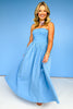 Blue Ribbed Knit Strapless Neckline Woven Midi Dress