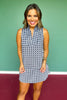 SSYS Peyton Sleeveless Scuba Frill Neck Top In Navy Cane