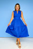Blue V Neck Lace Trimmed Bodice Midi Dress