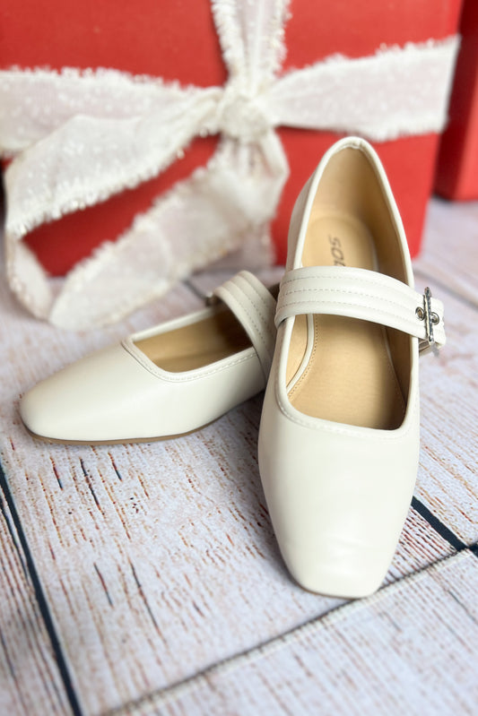 Bone Square Toe Buckle Ballet Flat Shoes