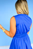 Blue V Neck Lace Trimmed Bodice Midi Dress