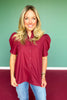 Burgundy Button Front Short Puff Sleeve Top *FINAL SALE*