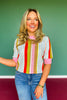 THML Pink Multi Knit Stripe Short Sleeve Top