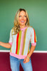 THML Pink Multi Knit Stripe Short Sleeve Top