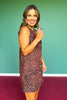 Brown Animal Print Gold Button Down Dress