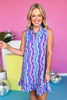 SSYS Sawyer Sleeveless Ruffle Neck Dress In Blue Abstract, easy to wear, summer style, elevated, new arrivals, ssys exclusive, ssys by mallory fitzsimmons