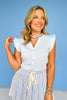 Blue V Neck Ruffle Sleeve Top *FINAL SALE*