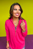 SSYS Hot Pink 1/2 Zip Long Sleeve Active Top, SSYS the label, SSYS September athlesiure, SSYS athlesiure, cute athlesiure, cute workout top, must have workout top, comfy athlesiure, elevated basics, SSYS the label by mallory Fitzsimmons, SSYS by mallory Fitzsimmons 