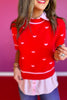 SSYS Callie Short Sleeve Sweater In Red Hearts