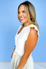 Off White V Neck Ruffle Sleeve Top