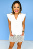 Off White V Neck Ruffle Sleeve Top