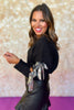 Black V Neck Slit Sleeve Sequin Embellished Bow Sweater *FINAL SALE*