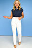 Navy Eyelet Short Sleeve Band Hem Top *FINAL SALE*