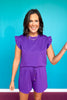 SSYS Charlie Air Ruffle Shoulder Shorts Set In Purple