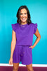 SSYS Charlie Air Ruffle Shoulder Shorts Set In Purple