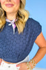 Navy Eyelet Short Sleeve Band Hem Top *FINAL SALE*